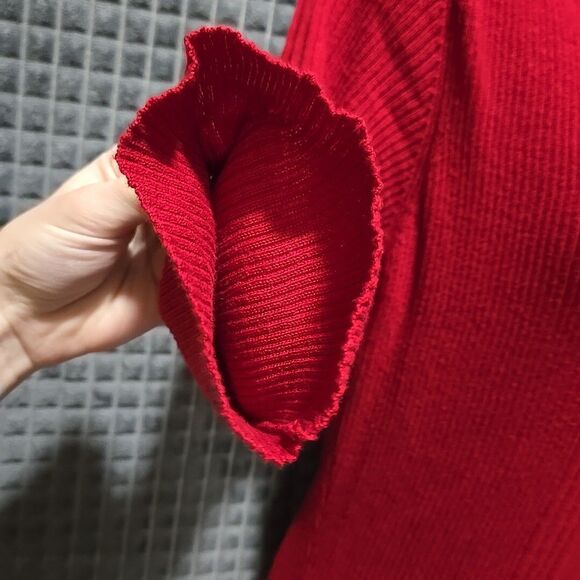 Y2K Layered Sweater Dress Tunic Top SzLg STRETCH Soft Henley Red Preppy 90s VTG - Picture 9 of 16